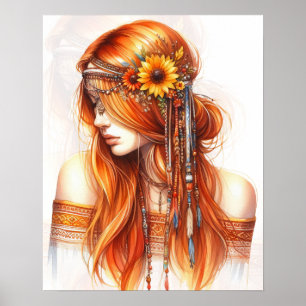 Boho Girl AI Kunst Boheme Mode Poster