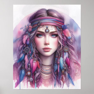 Boho Girl AI Kunst Boheme Mode Poster