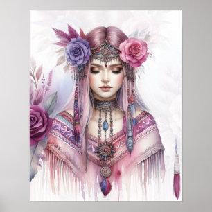 Boho Girl AI Kunst Boheme Mode Poster