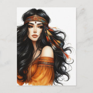 Boho Girl AI Kunst Boheme Mode Postkarte