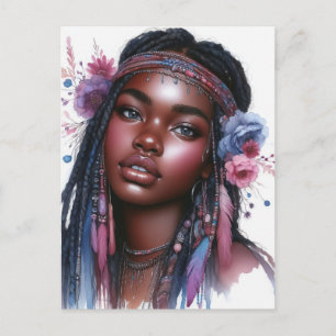 Boho Girl AI Kunst Boheme Mode Postkarte