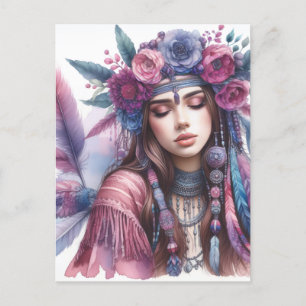 Boho Girl AI Kunst Boheme Mode Postkarte