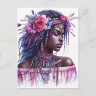 Boho Girl AI Kunst Boheme Mode Postkarte