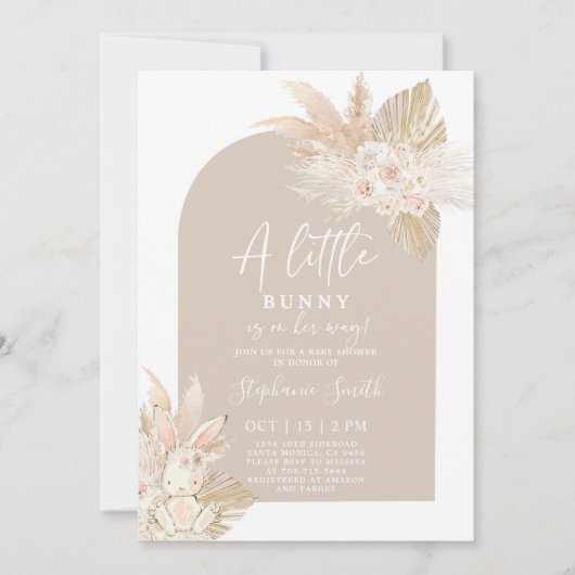 Boho Girl Bunny Rabbit Babydusche Einladung (Vorderseite)