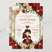 Boho Girl Burgundy Tres Añ os Bautizo 3. Geburtst Einladung (Vorne/Hinten)