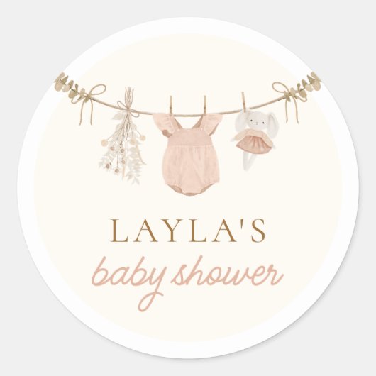 Boho Girl Clothesline Baby Shower Stickers (Vorderseite)