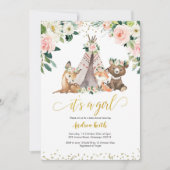 Boho Girl Floral Woodland Babydusche Einladung (Vorderseite)