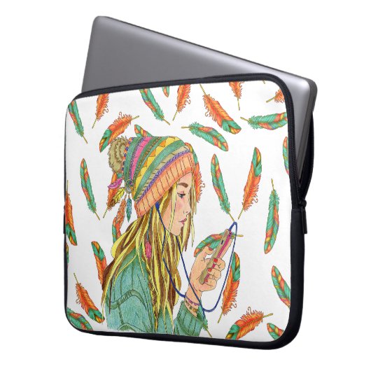 Boho Girl Laptop Sleeve (Vorderseite Links)