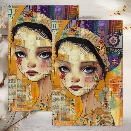 BOHO GIRL MIXED MEDIA DECOUPAGE TISSUPAPIER SEIDENPAPIER