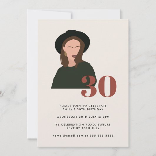 Boho Girl Mod Minimalistisch Terracotta 30. Geburt Einladung (Vorderseite)