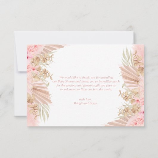 Boho Girl Pampas Orchid Vielen Dank Baby Dusche Dankeskarte (Rückseite)