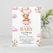 Boho Girl pink Babydusche Einladungsbär Einladung (Stehend Vorderseite)