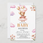 Boho Girl pink Babydusche Einladungsbär Einladung (Vorderseite)