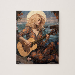 Boho Girl spielt nachts Gitarre Puzzle