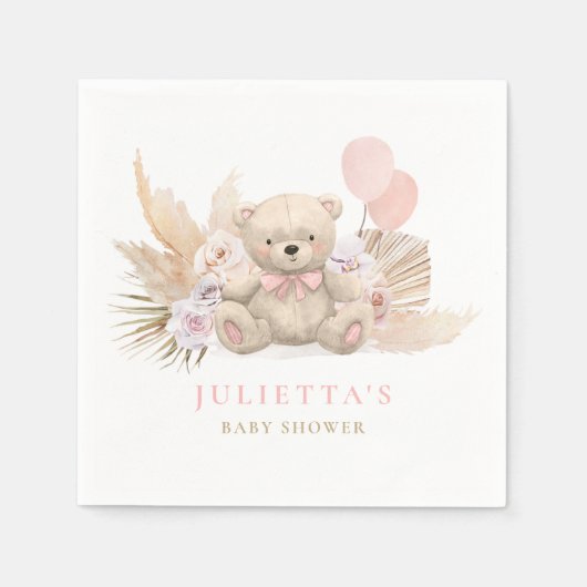 Boho Girl Teddy Bear Baby Shower Party Dekoratione Serviette (Vorderseite)