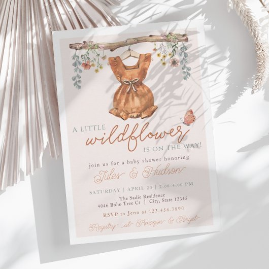 Boho Girl Wildblume Baby in Blütendusche Einladung