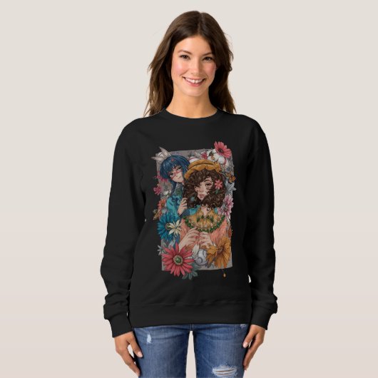 Boho Girl with Floral Sweatshirt (Vorne ganz)