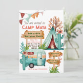 Boho Girls Camping schlummern Party Einladung (Stehend Vorderseite)