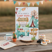 Boho Girls Camping schlummern Party Einladung