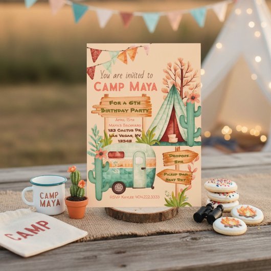 Boho Girls Camping schlummern Party Einladung