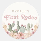 Boho Girls First Rodeo Cowgirl Birthday Runder Aufkleber (Vorderseite)