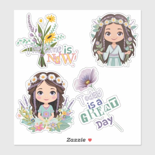 Boho Girls mit Daisies Custom-Cut Vinyl Sticker (Blatt)