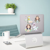 Boho Girls mit Daisies Custom-Cut Vinyl Sticker (Laptop auf Schreibtisch)