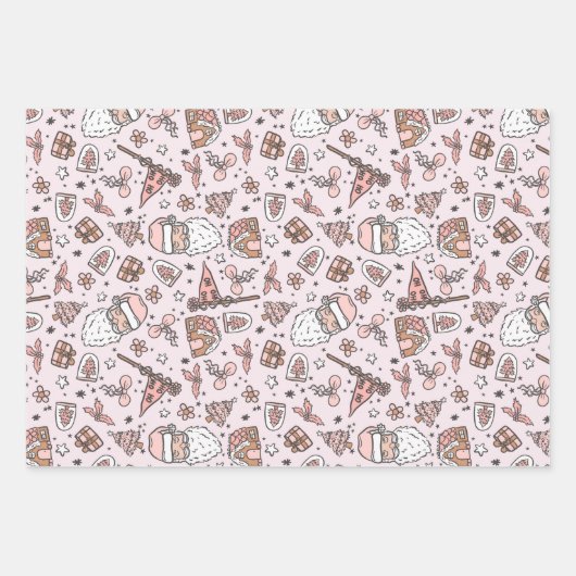 Boho Girly Pink Weihnachtsdoodles Geschenkpapier Set (Vorderseite 3)