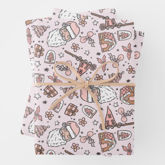 Boho Girly Pink Weihnachtsdoodles Geschenkpapier Set (Beispiel)