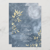 Boho Glam Blue, Silver, Gold Vollmond Geburtstag Einladung (Vorne/Hinten)