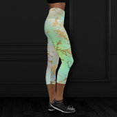 Boho Glam Marble | Neo Mint Green und Gold Glitzer Capri Leggings