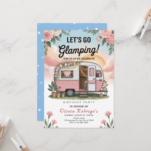 Boho Glamping Birthday Party Einladung (Vorderseite/Rückseite Beispiel)