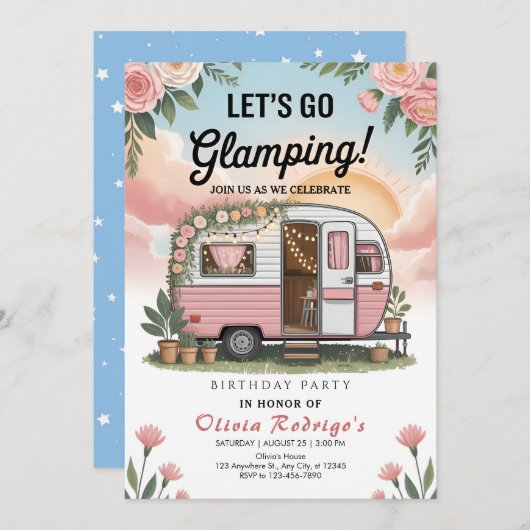 Boho Glamping Birthday Party Einladung (Vorne/Hinten)