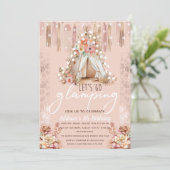 Boho Glamping Party Pink Elegant Einladung (Stehend Vorderseite)