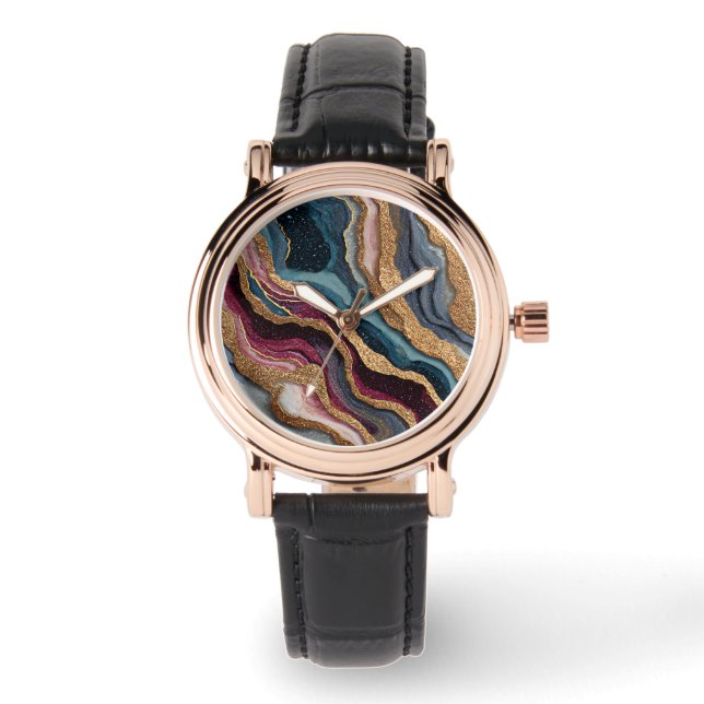Boho Glitter Achat Uhr (Vorderseite)