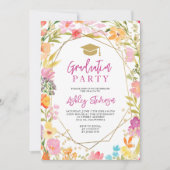 Boho glitter floral watercolor photo graduation einladung (Vorderseite)