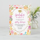 Boho glitter floral watercolor photo graduation einladung (Stehend Vorderseite)