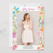 Boho glitter floral watercolor photo graduation einladung (Rückseite)