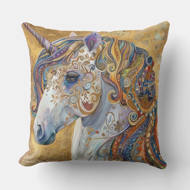 Boho Glitzer Unicorn Throw Kissen (Vorderseite)