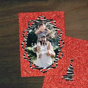Boho Glitzer & Zebra Print Oval Foto Weihnachten