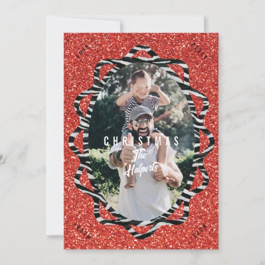 Boho Glitzer & Zebra Print Oval Foto Weihnachten (Vorderseite)