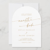 Boho Gold and White Foto Arch Spanish Wedding Einladung (Vorderseite)