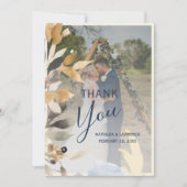 Boho Gold Blue Foliage Winter Wedding Foto Dankeskarte (Vorderseite)