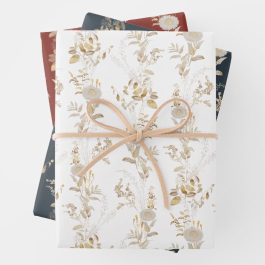 Boho Gold Blue White Wrapping Paper Set 3 Geschenkpapier Set (Beispiel)