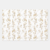 Boho Gold Blue White Wrapping Paper Set 3 Geschenkpapier Set (Vorderseite)