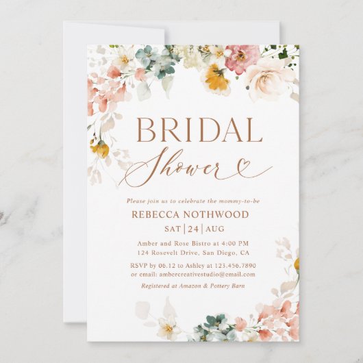 Boho Gold Blush Pink Brautparty Einladung (Vorderseite)