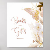 Boho Gold Blütenschmetterling Bücher und Geschenke Poster (Vorne)