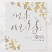 Boho Gold Butterfets Glitzer Chic Brautparty Weinetikett (Einzelnes Label)