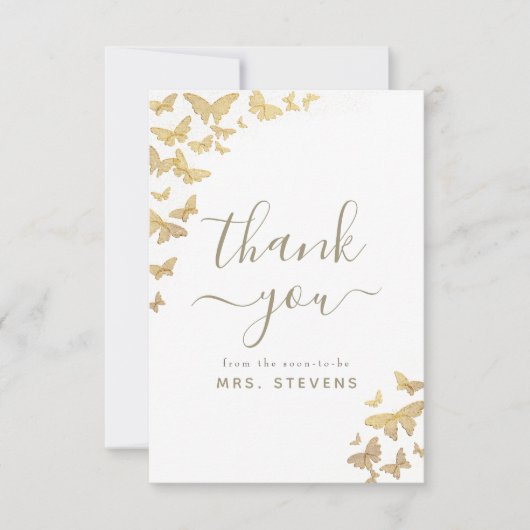Boho Gold Butterflies Chic Brautparty Vielen Dank Dankeskarte (Vorderseite)