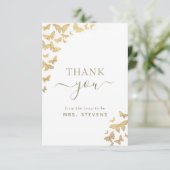 Boho Gold Butterfly Chic Brautparty Vielen Dank Dankeskarte (Stehend Vorderseite)